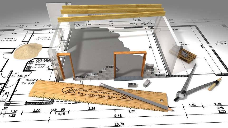 Una grafica in 3d realizzata con Solidworks, che mostra un progetto edilizio prendere vita dalla carta
