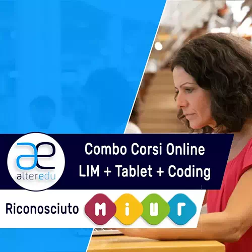 Docente mentre frequenta dei corsi online per aumentare il punteggio come il Corso LIM + Tablet + Coding di Alteredu